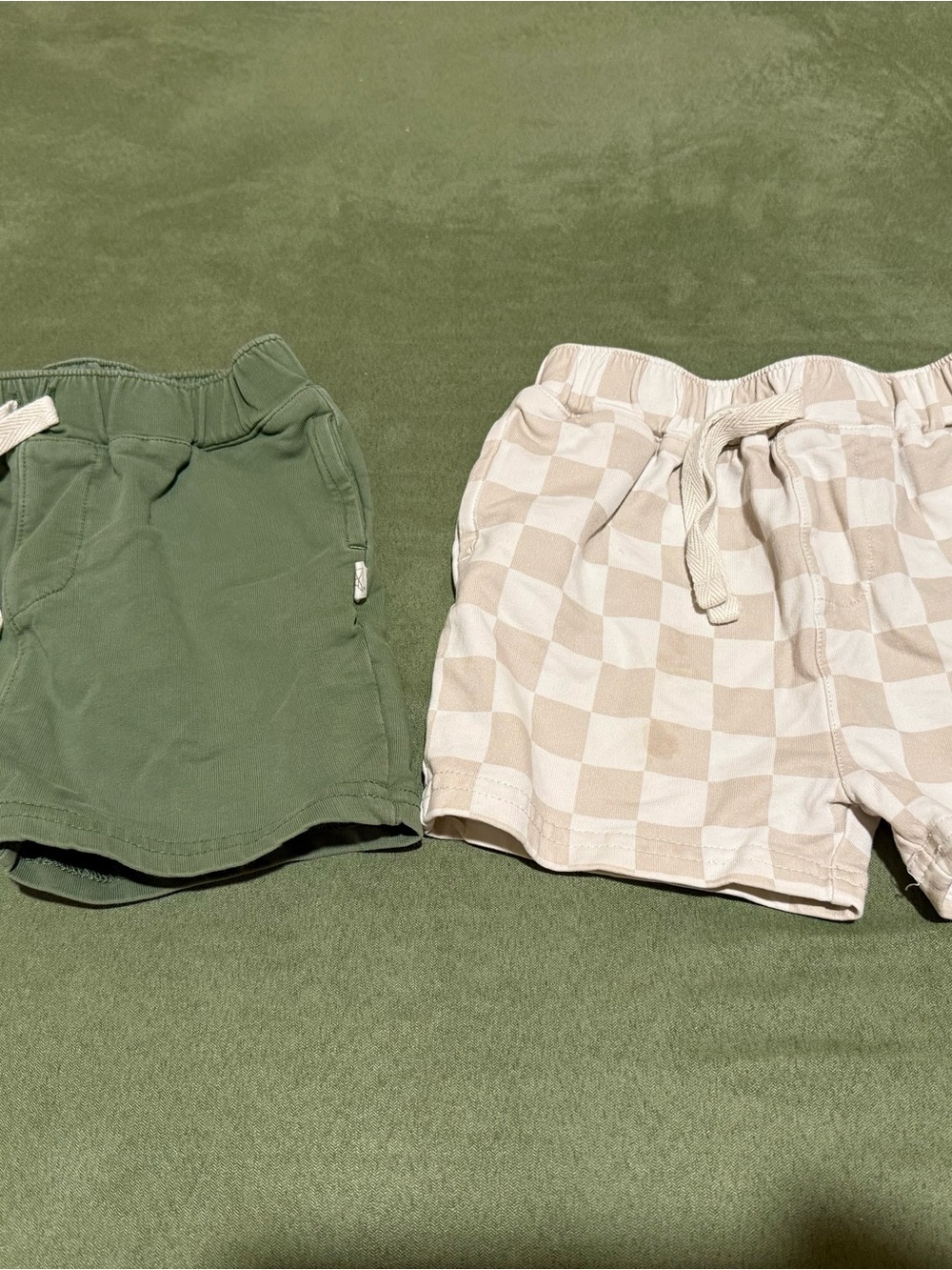 Toddler Copper Pearl Olive Green & Beige Checker Pull-On Shorts